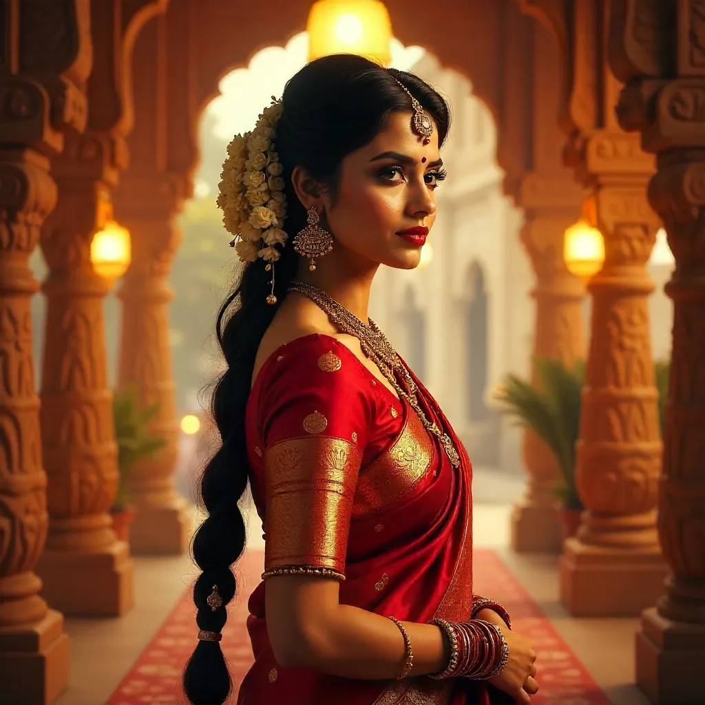 Elegant South Indian Bride with Floral Hair Decoration