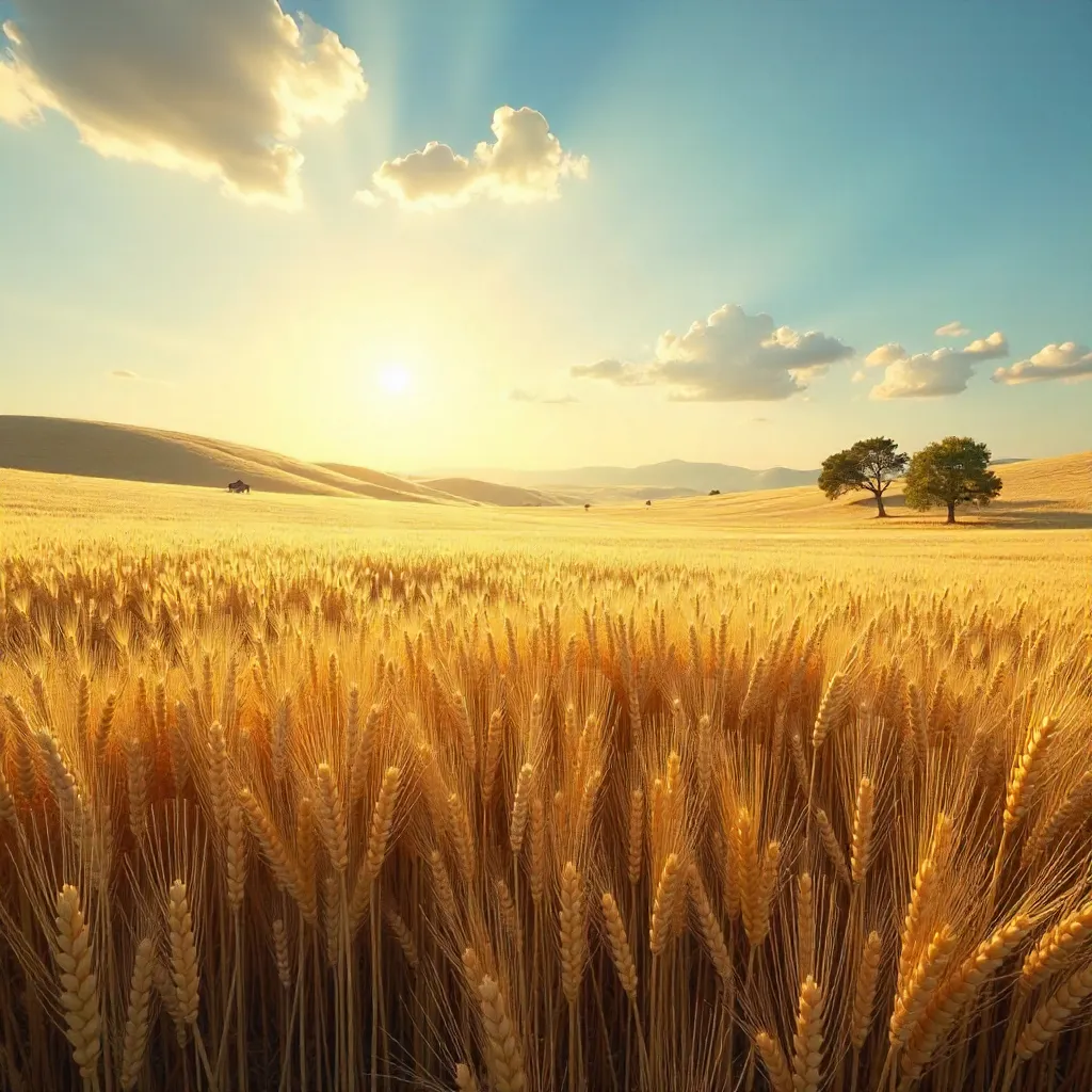 Serene Wheat Field Under a Clear Blue Sky