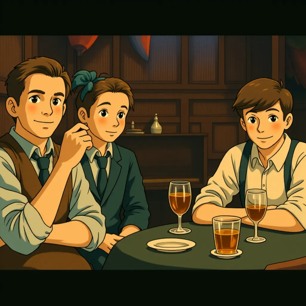 Matthew Beard, Benedict Cumberbatch, and Allen Leech in The Imitation Game (2014) - Anime style