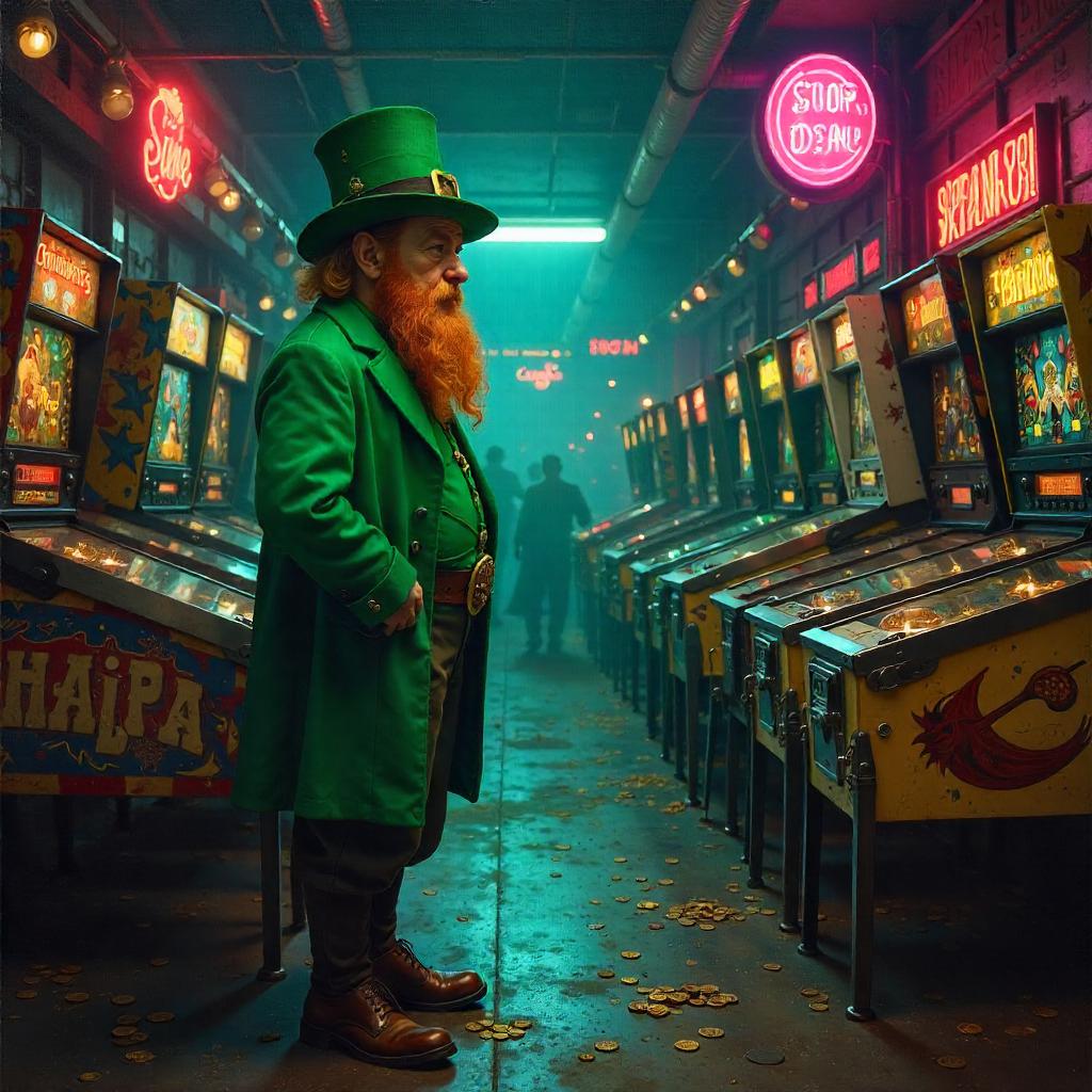Emerald Leprechaun in an Oil-Painted Arcade