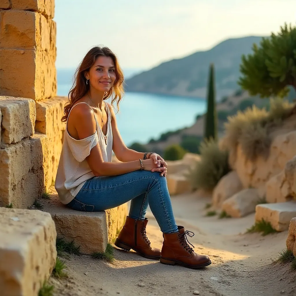 Relaxed Moment on Cyprus' Ancient Stone Ruins