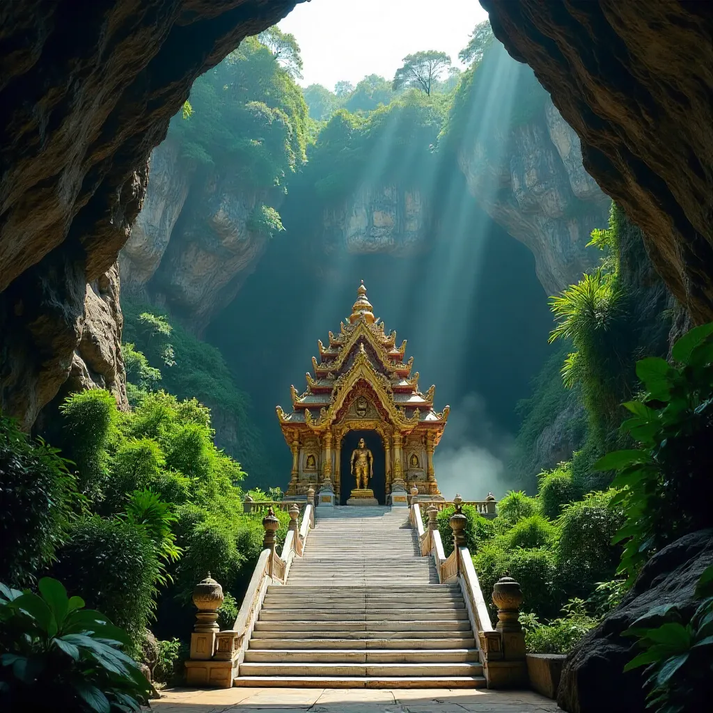 Batu Caves Temple in Lush Greenery and Limestone