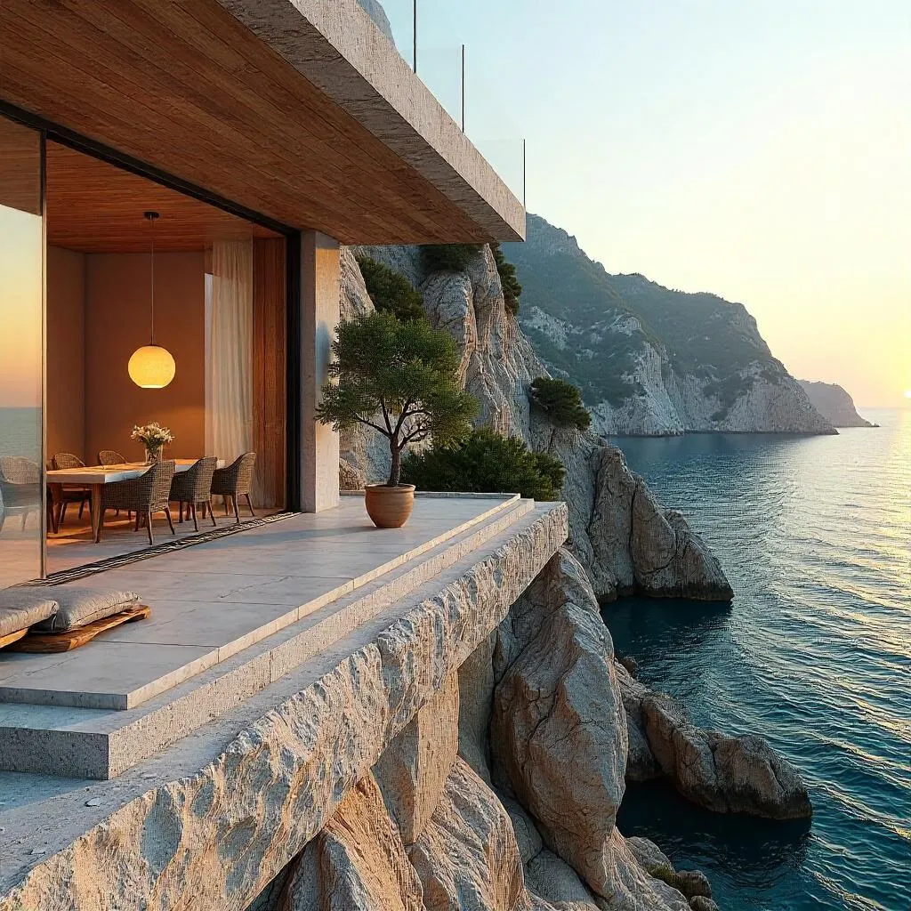 Cliffside Villa Terrace at Sunset