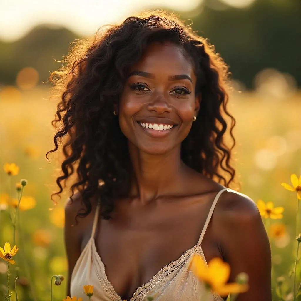 Photorealistic Black Woman in a Field of Wildflowers
