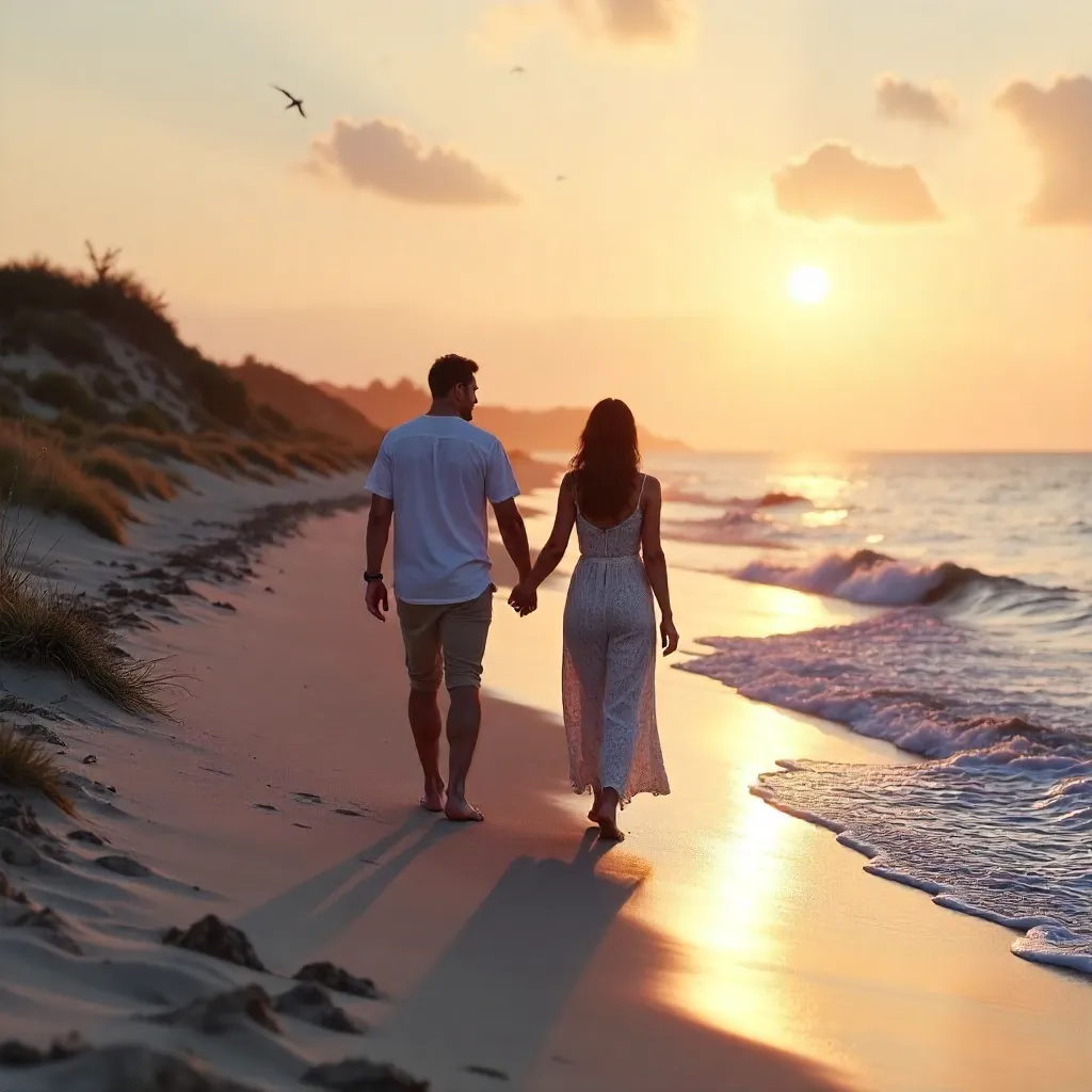 Serene Beach Stroll at Golden Hour