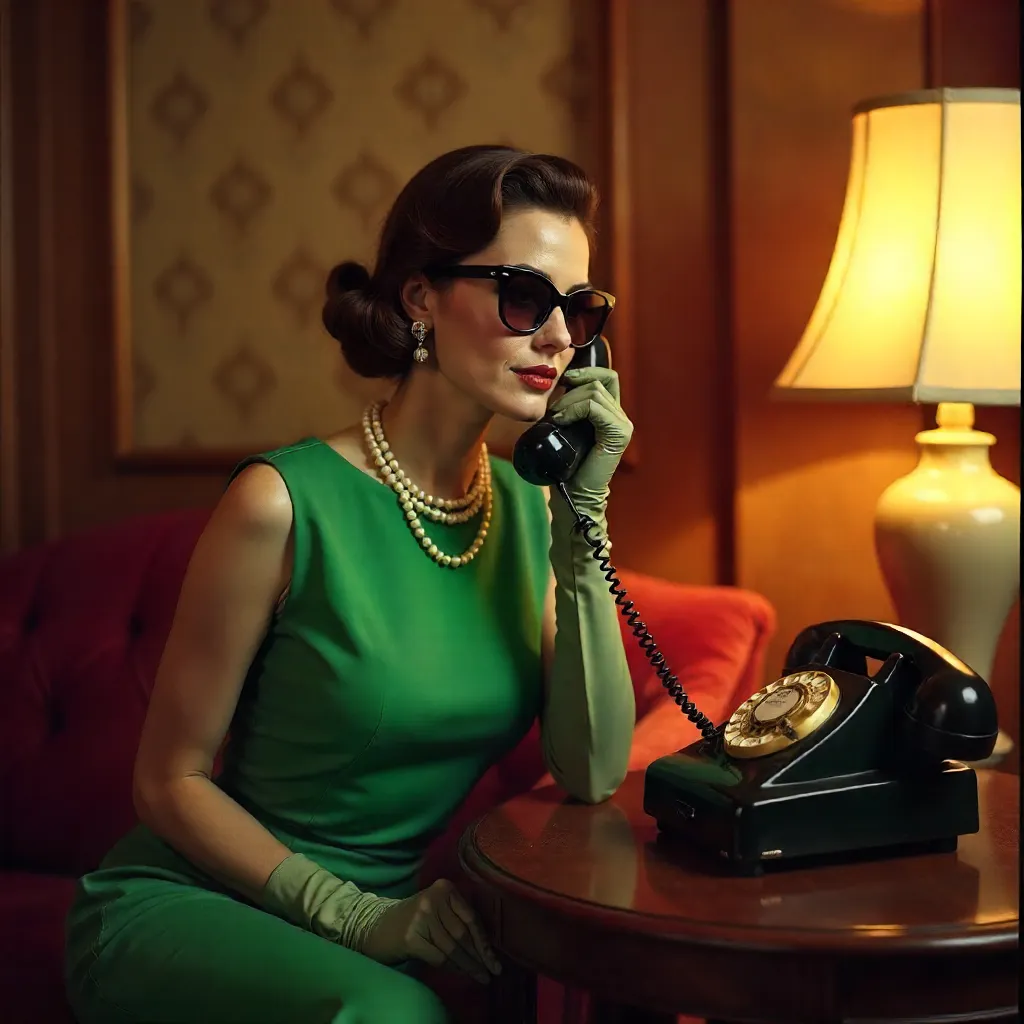 Nostalgic Glamour: Woman with Rotary Phone