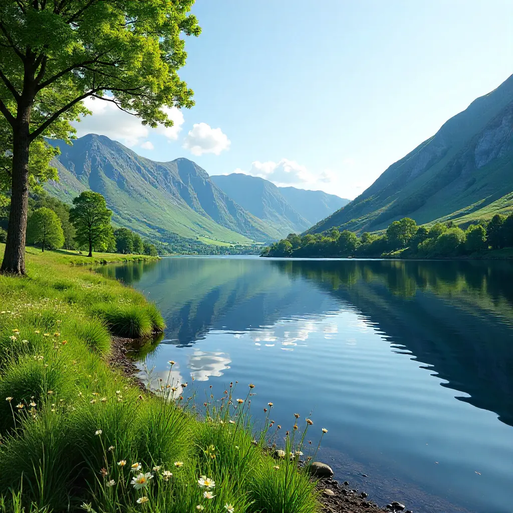 Tranquil Glendalough Lake View: Greenery and Sky