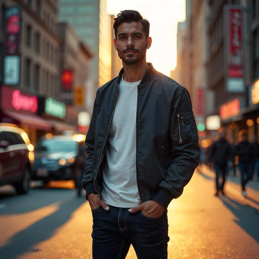 Golden Hour Downtown Portrait of a Young Latino Man