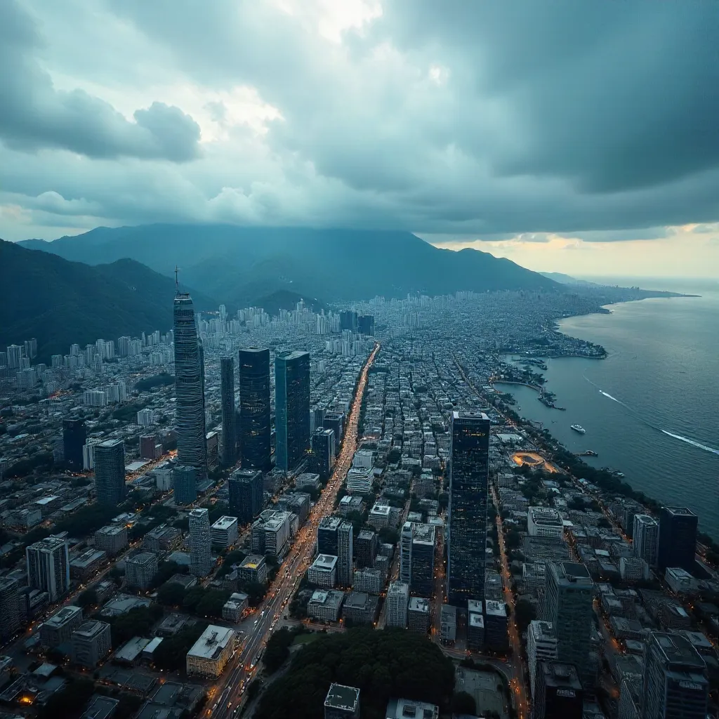 Aerial Cityscape with Mountain Backdrop