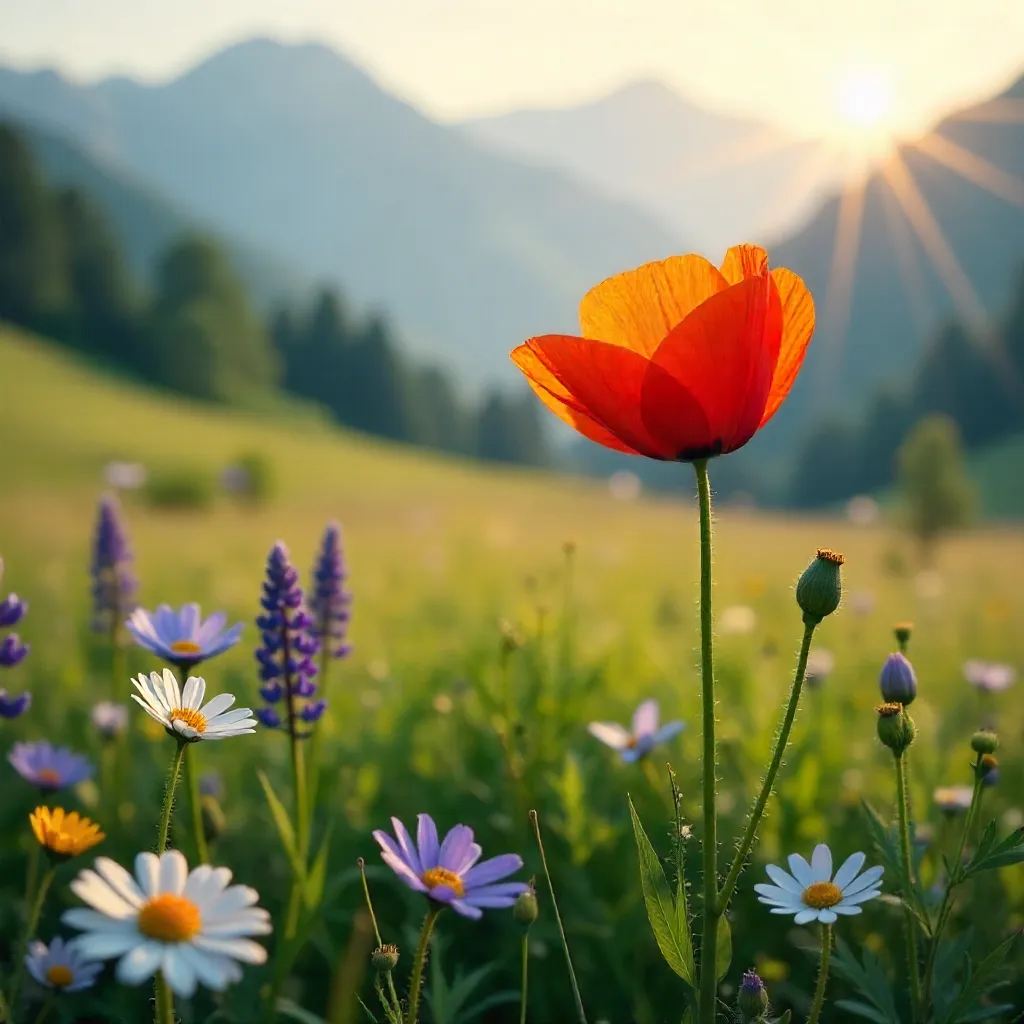 Vibrant Orange Poppy in Misty Meadow