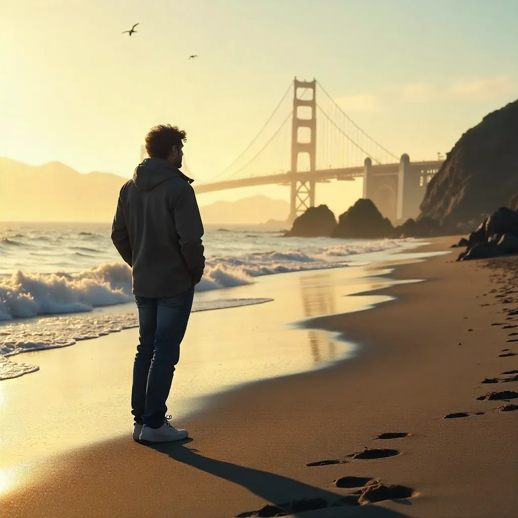 Lone Figure at a Tranquil San Francisco Beach