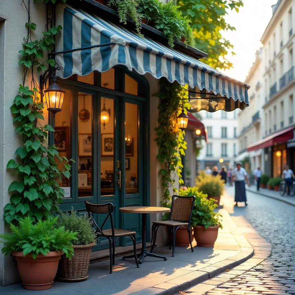 Cozy Paris Café Entrance with Foliage