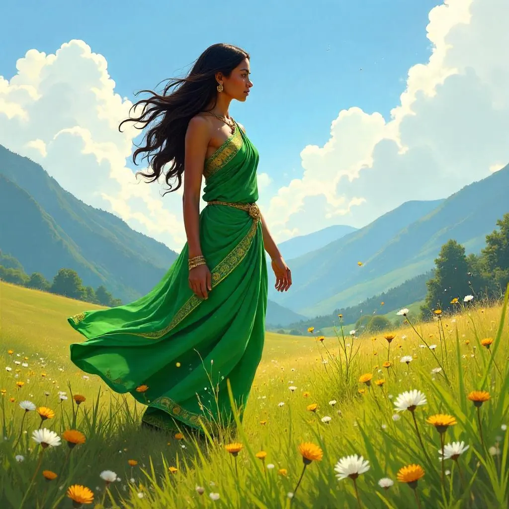 Meadow Dream: Concept Art of a Young Indian Woman