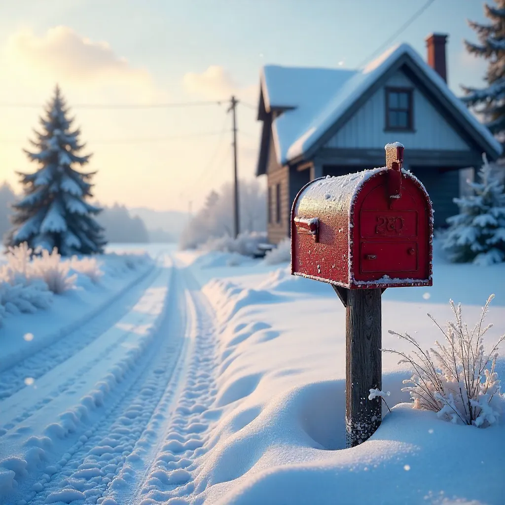 Frost-Covered Mailbox in Quiet Winter Morning