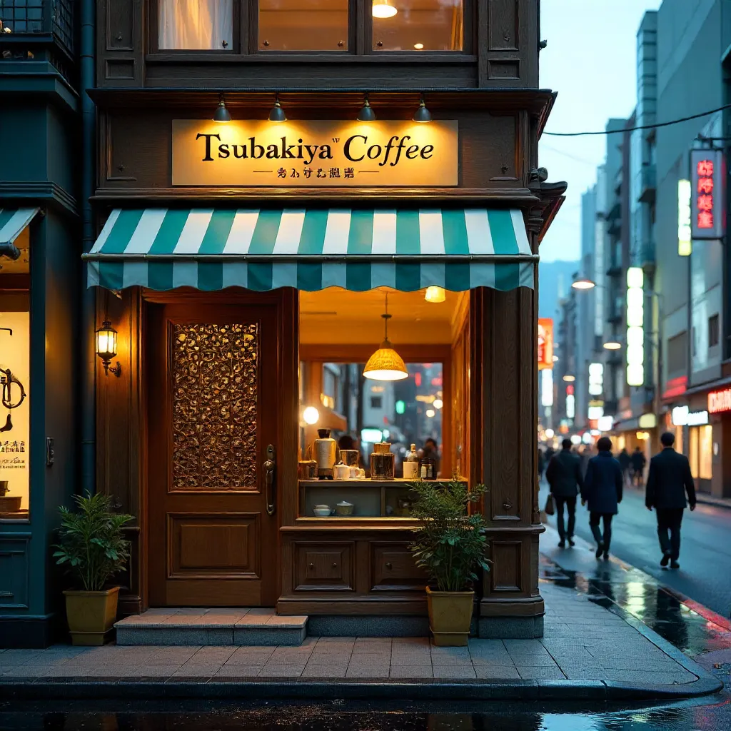 Tsubakiya Coffee Ginza Facade at Dusk