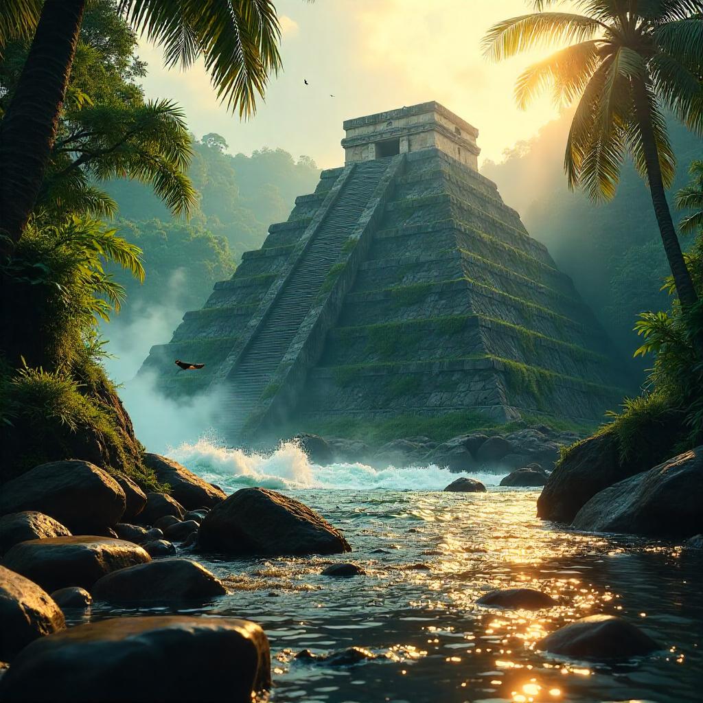 Photorealistic Pyramid by a Rushing River