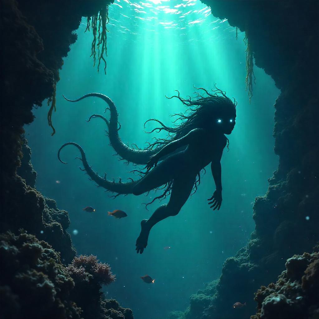 Abyssal Shadow Creature in Digital Underwater Realms