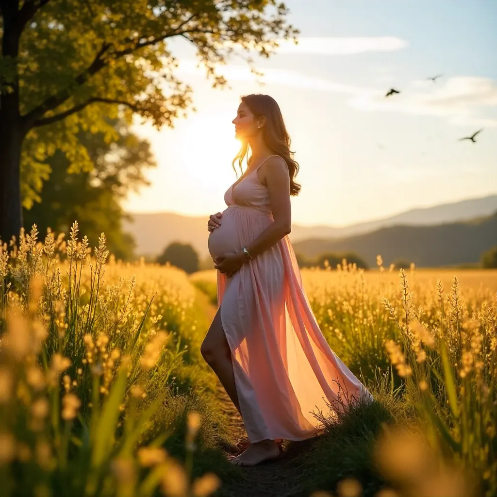 Golden Hour Serenity: Expectant Mom Outdoors