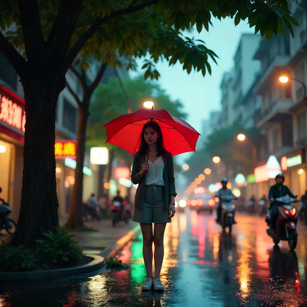 Umbrella Under a Tropical Tree in Ho Chi Minh City