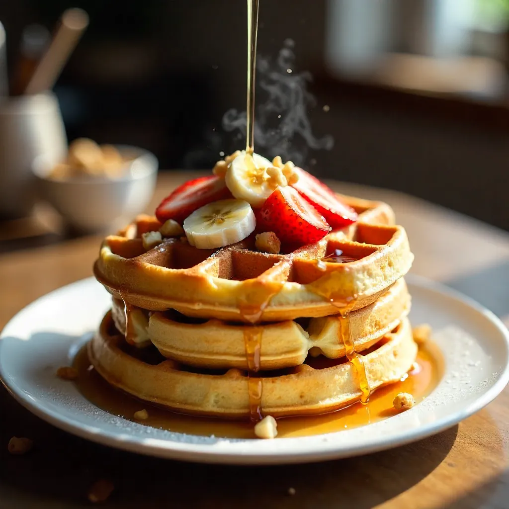 Golden Belgian Waffle Breakfast with Fresh Berries