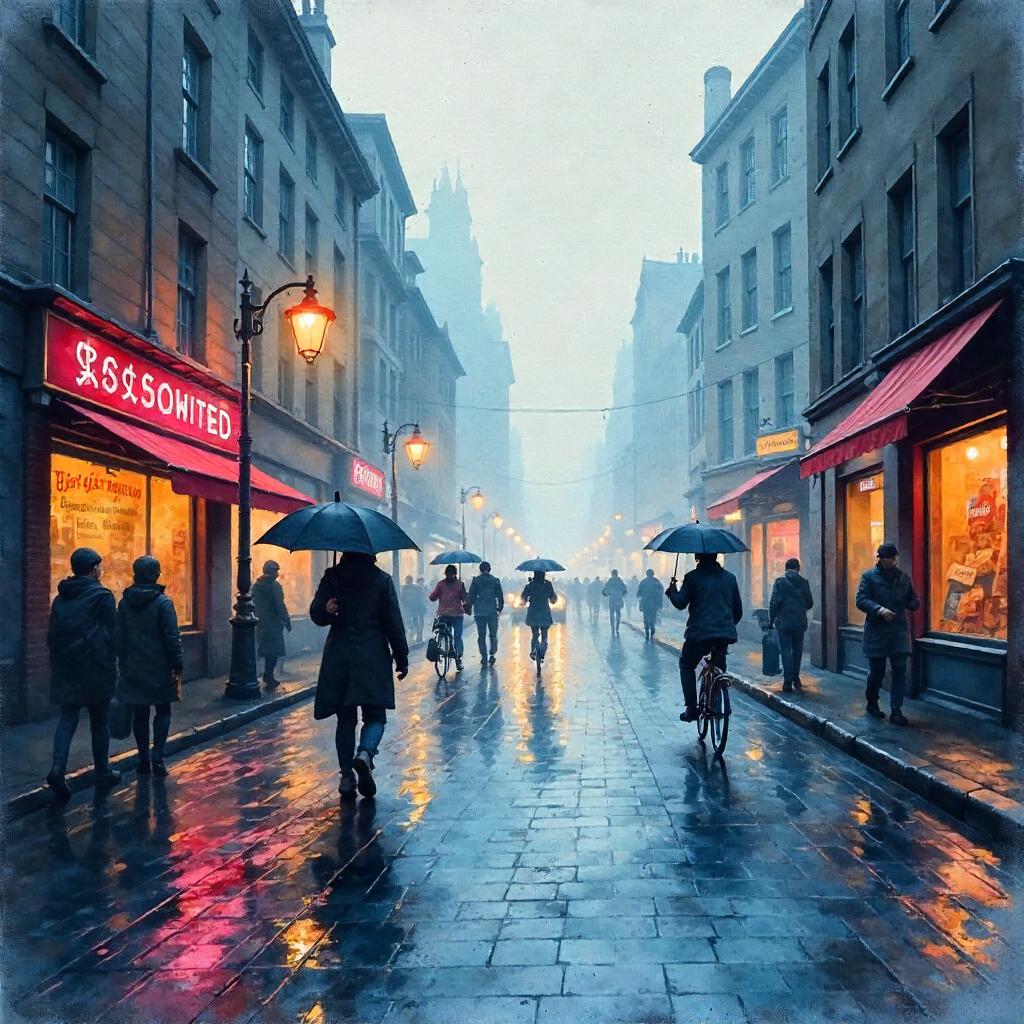 Mist on a Busy Street in Watercolor