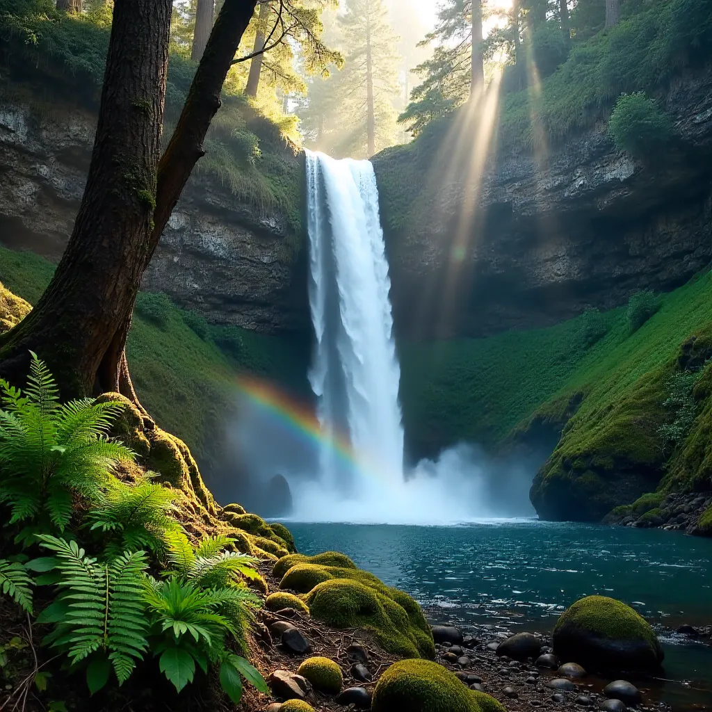 Verdant Tasmanian Waterfall in Forested Realm