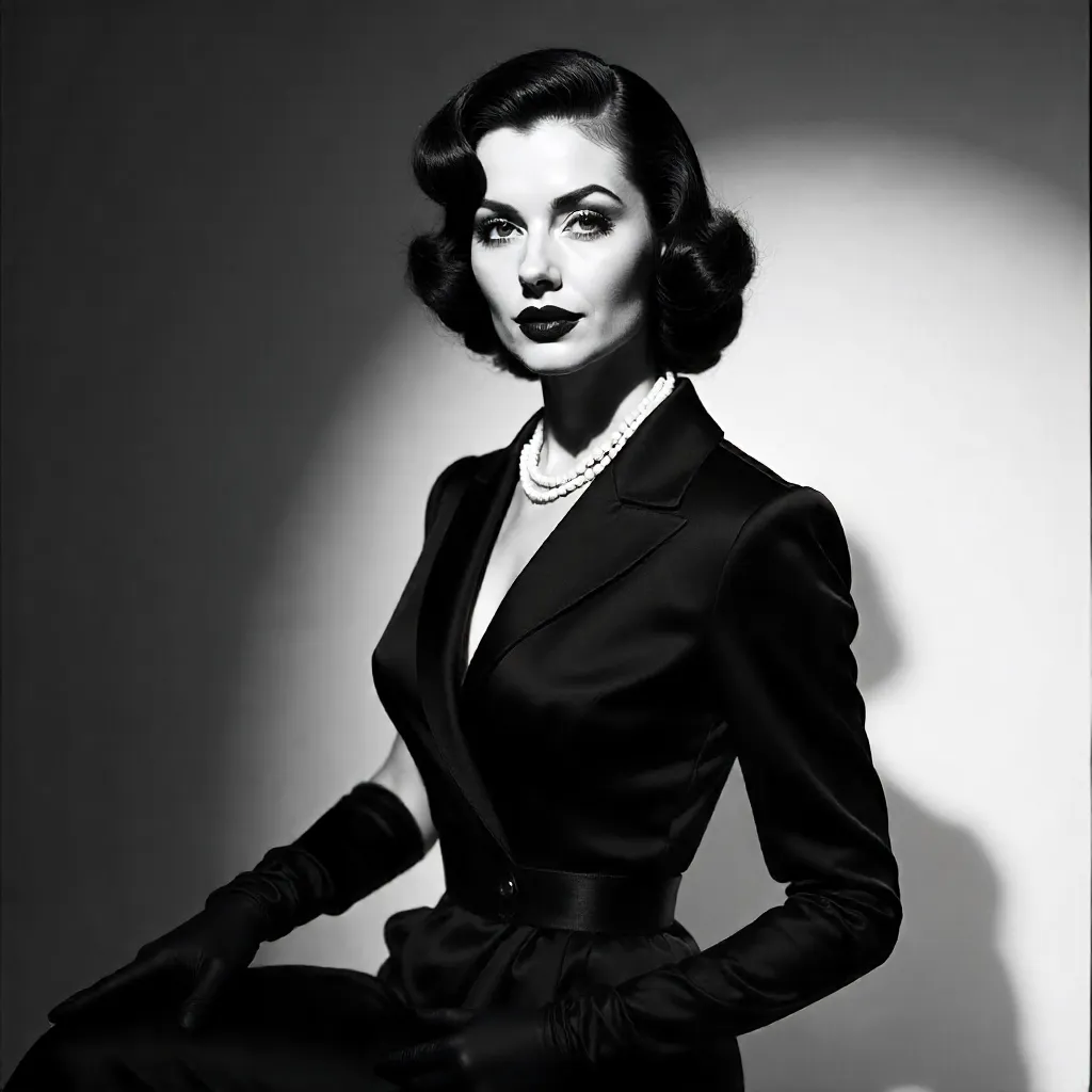 Elegant Retro Noir Portrait in Black and White