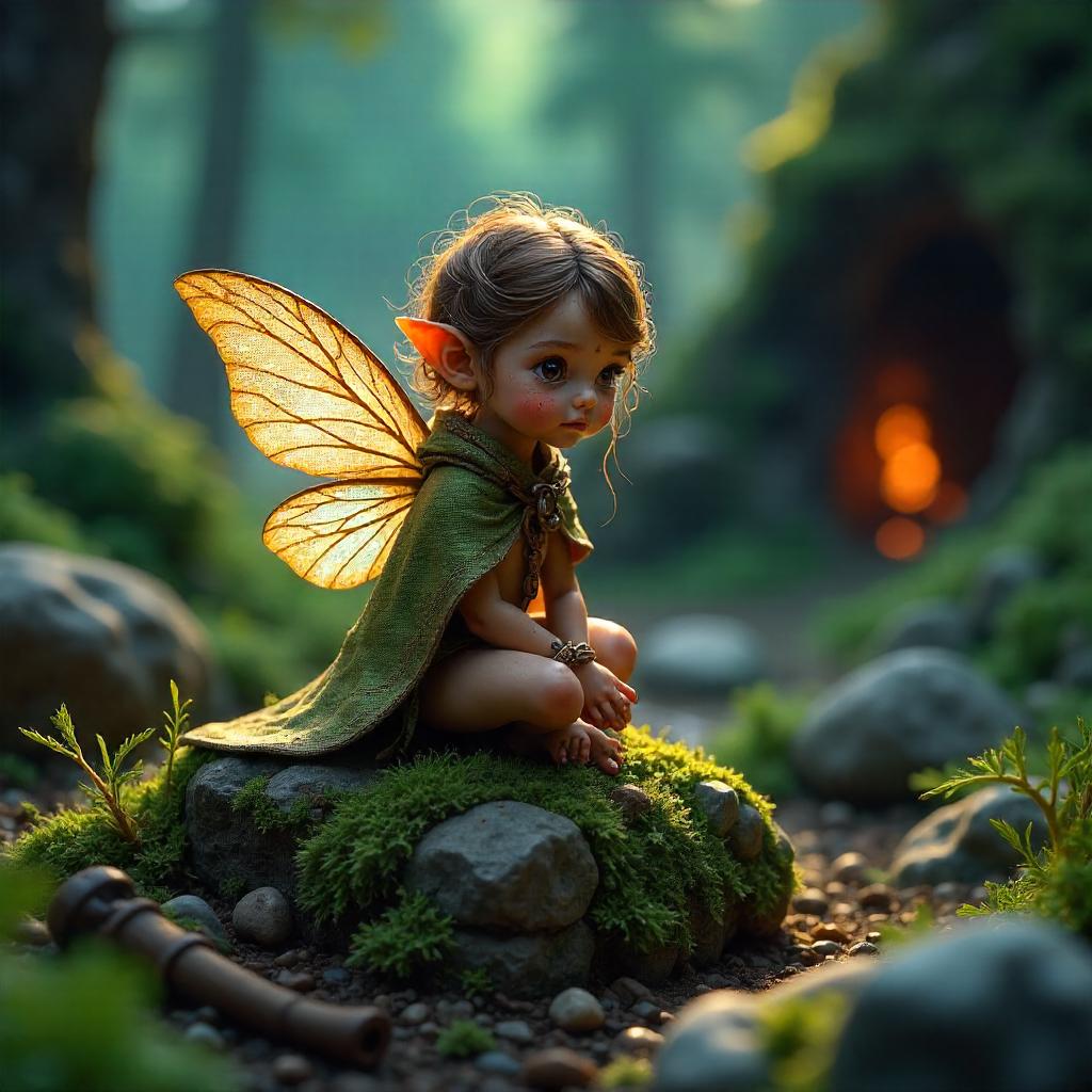 Photorealistic Stone Age Sprite in Mossy Clearing