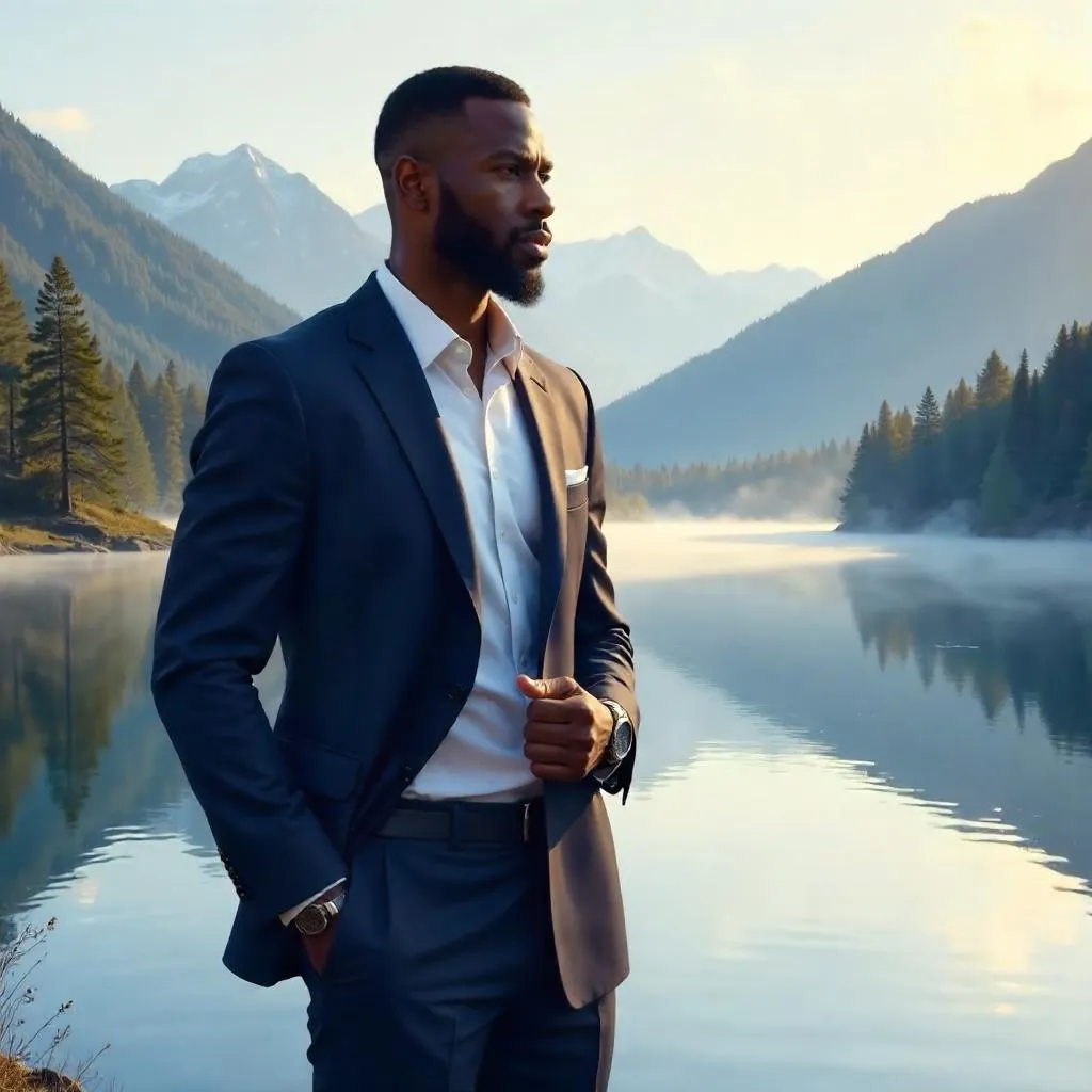 By the Lake: A Professional Black Man in Digital Art