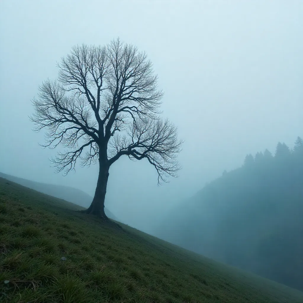 Solitary Tree in Foggy Bolu Landscape