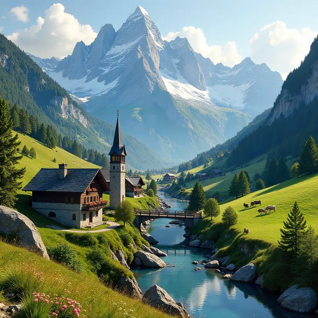 Valle d'Aosta: Rugged Alps and Alpine Village Panorama
