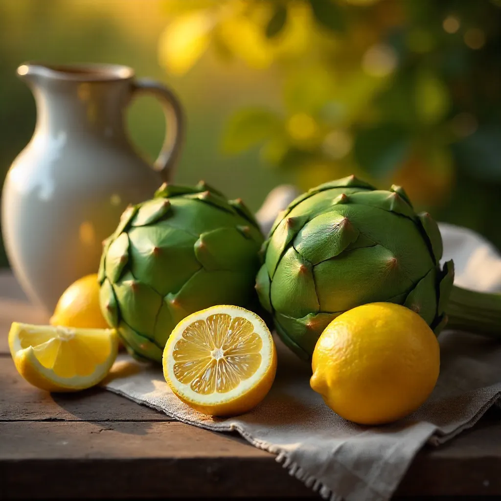 Sunlit Artichokes and Lemons: Golden Still Life