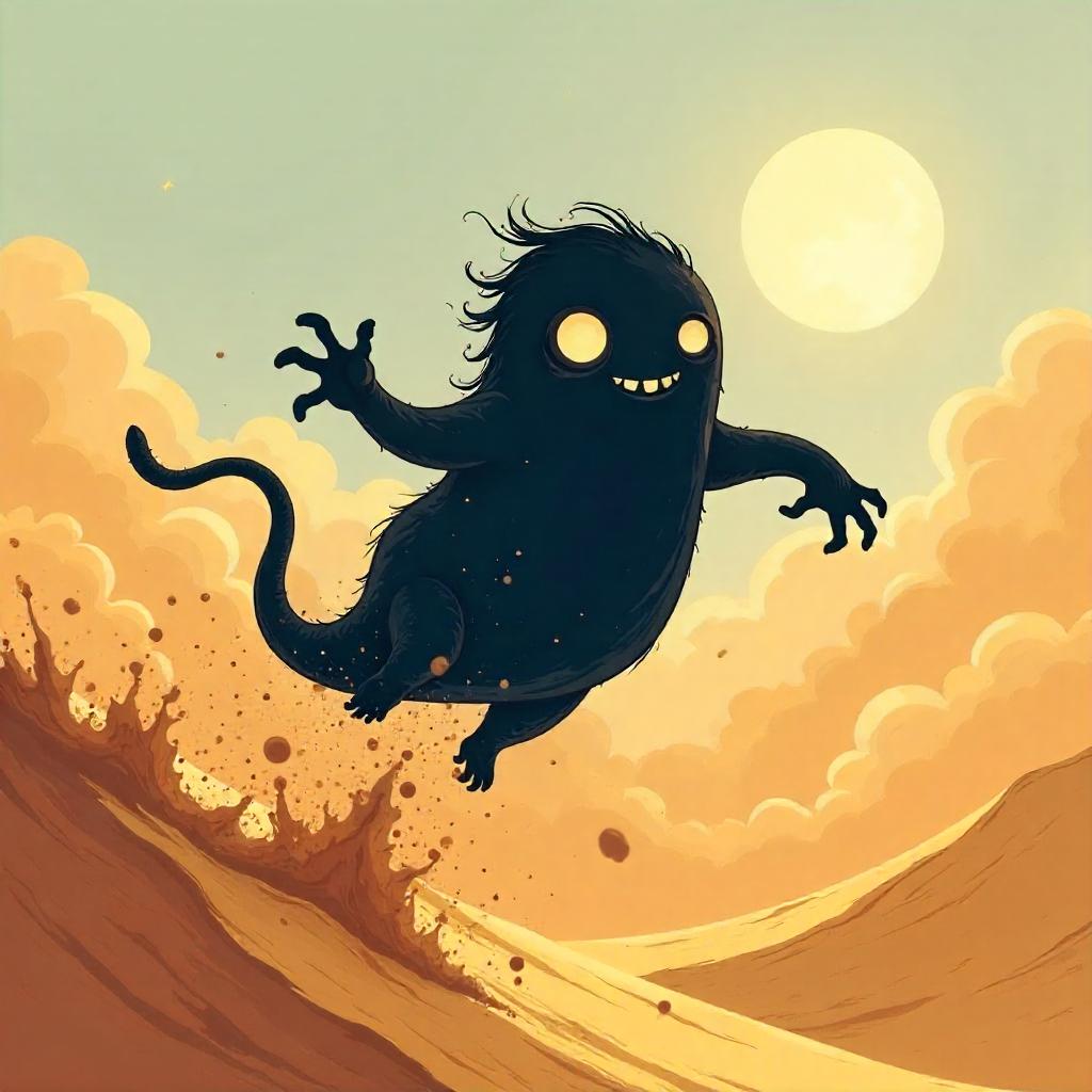 Shadowy Cartoon Creature in a Sandstorm