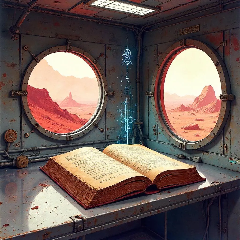 Mystical Tome in a Red Mars Base - Watercolor