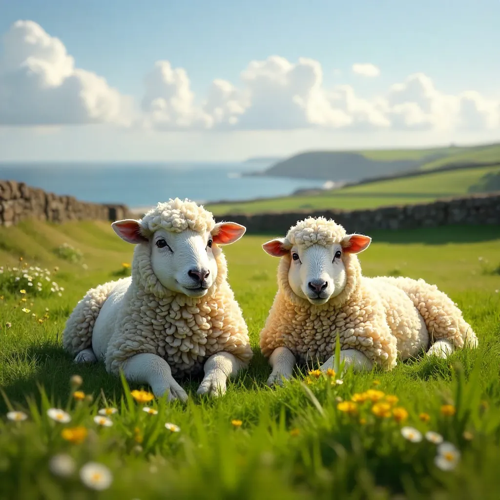 Two Sheep Resting in Lush Bude Countryside