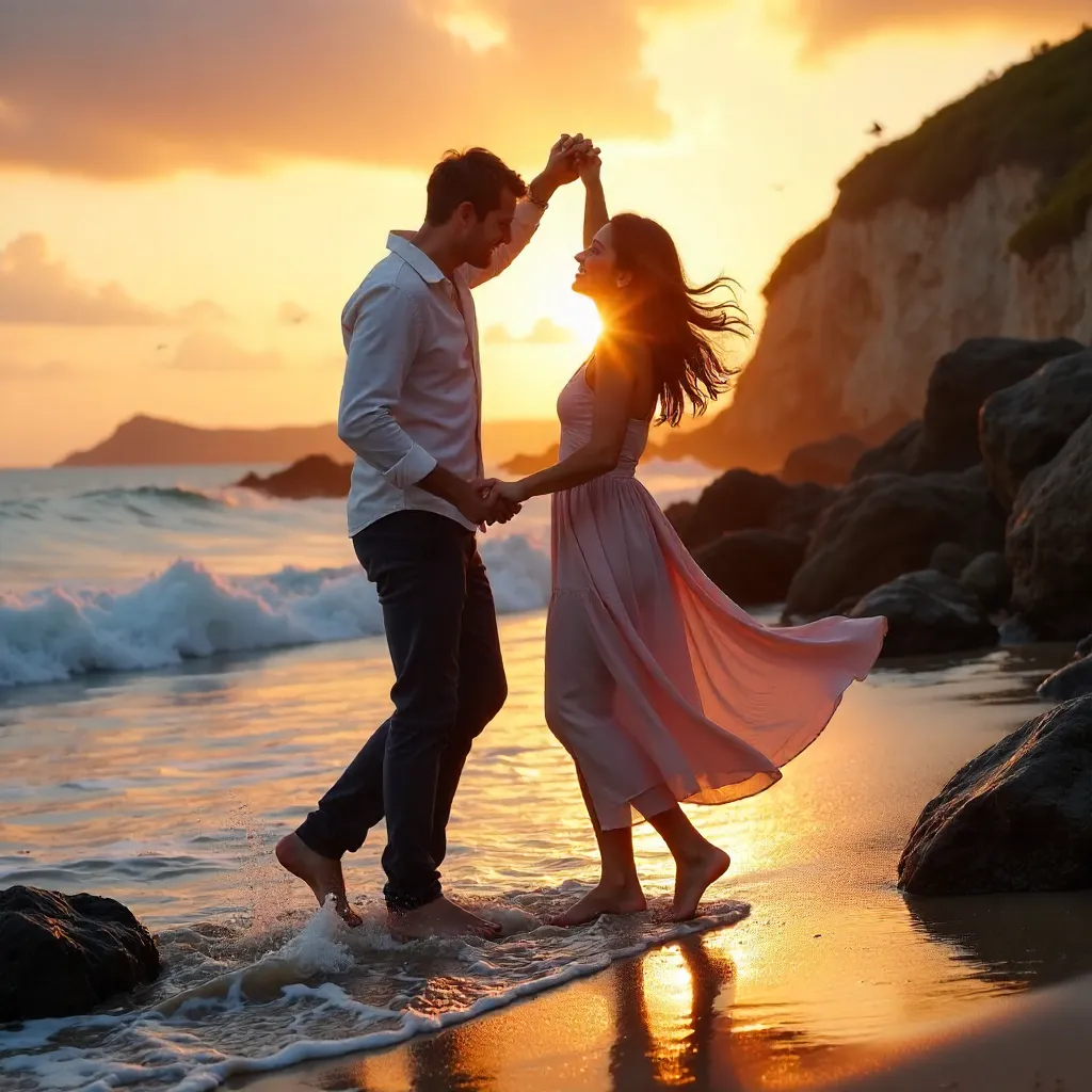 Sunset Waltz on a Rocky Beach