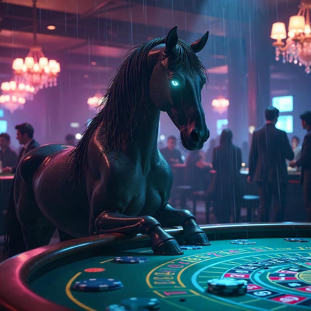 Kelpie in Neon Casino - Digital Fantasy Art