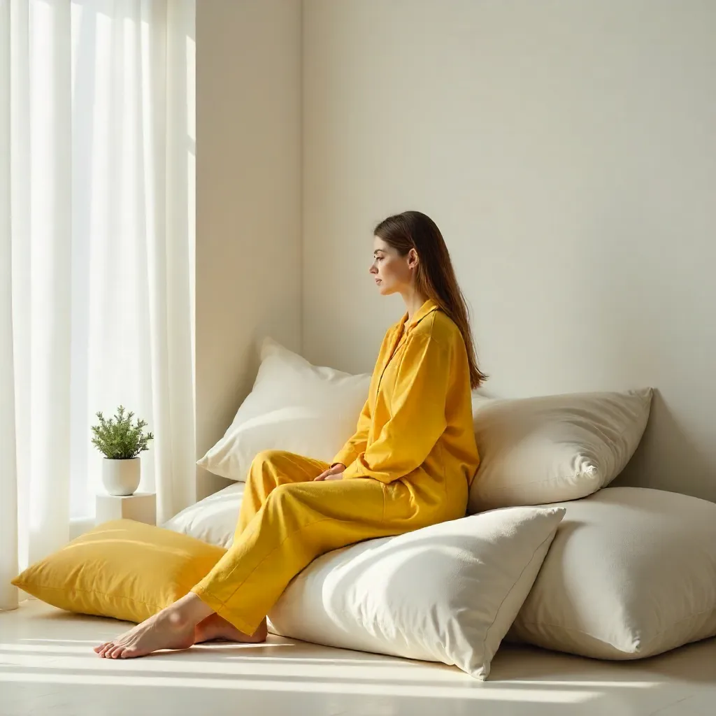 Calm Minimalist Portrait: Woman in Yellow Loungewear