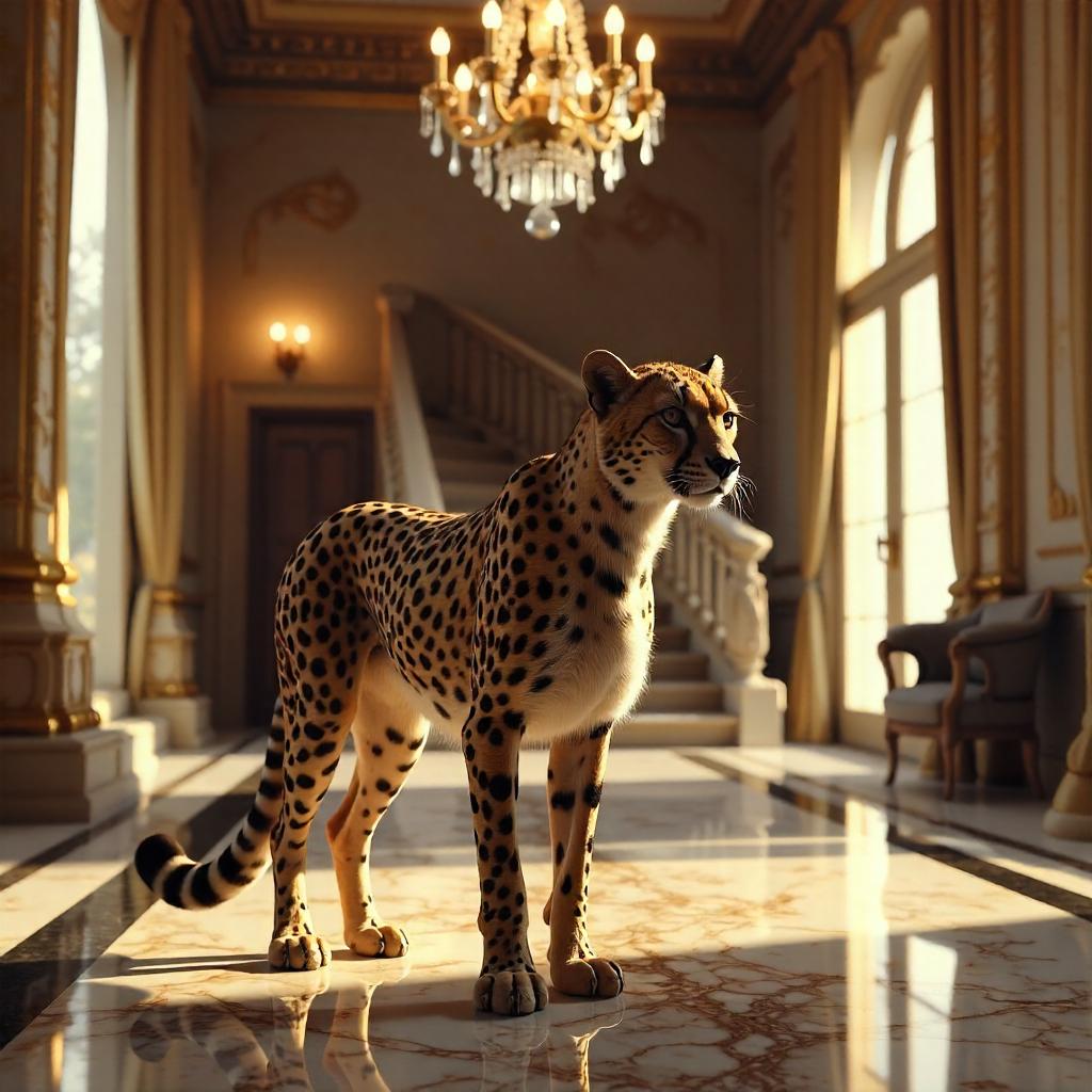 Cheetah in a Luxurious Mansion - 3D Render