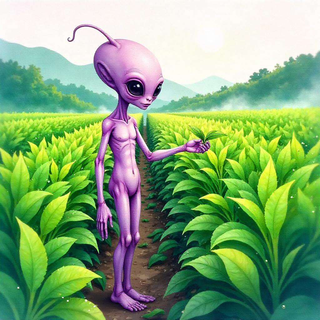 Alien in a Tea Plantation, Watercolor Dream