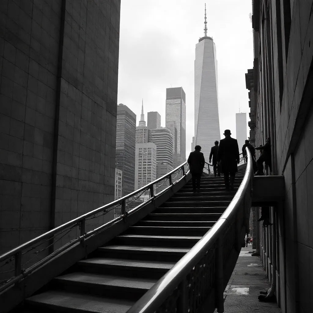 Spiral Staircase Noir Over Monochrome City