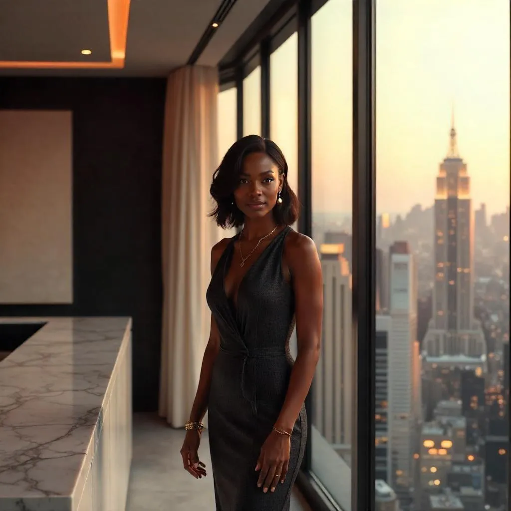 Elegant Black Woman in a Penthouse