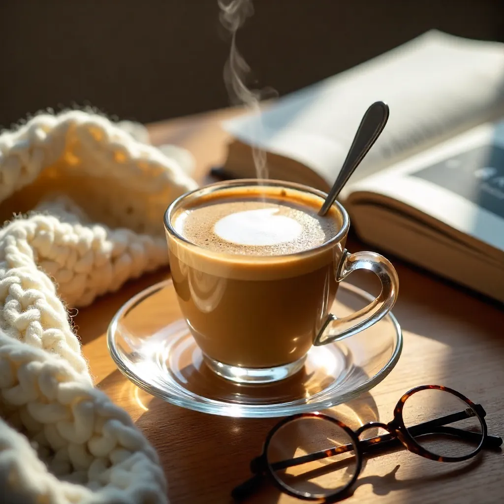 Cozy Morning Latte with Glasses and Magazines