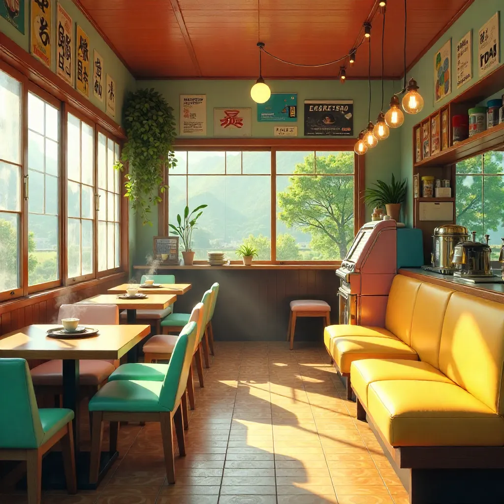 Retro Japanese Cafe: Colorful Vintage Charm