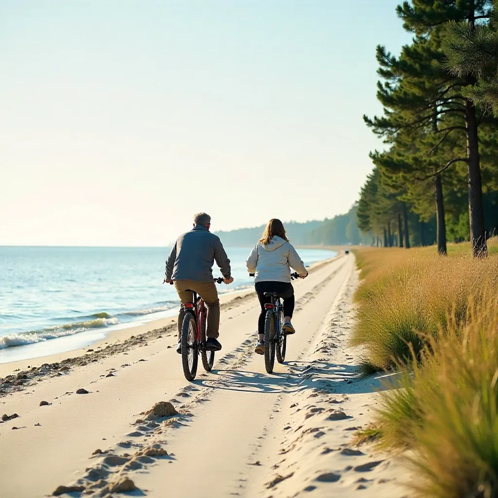 Two Bikers Along Ragaciems Seashore in Spring