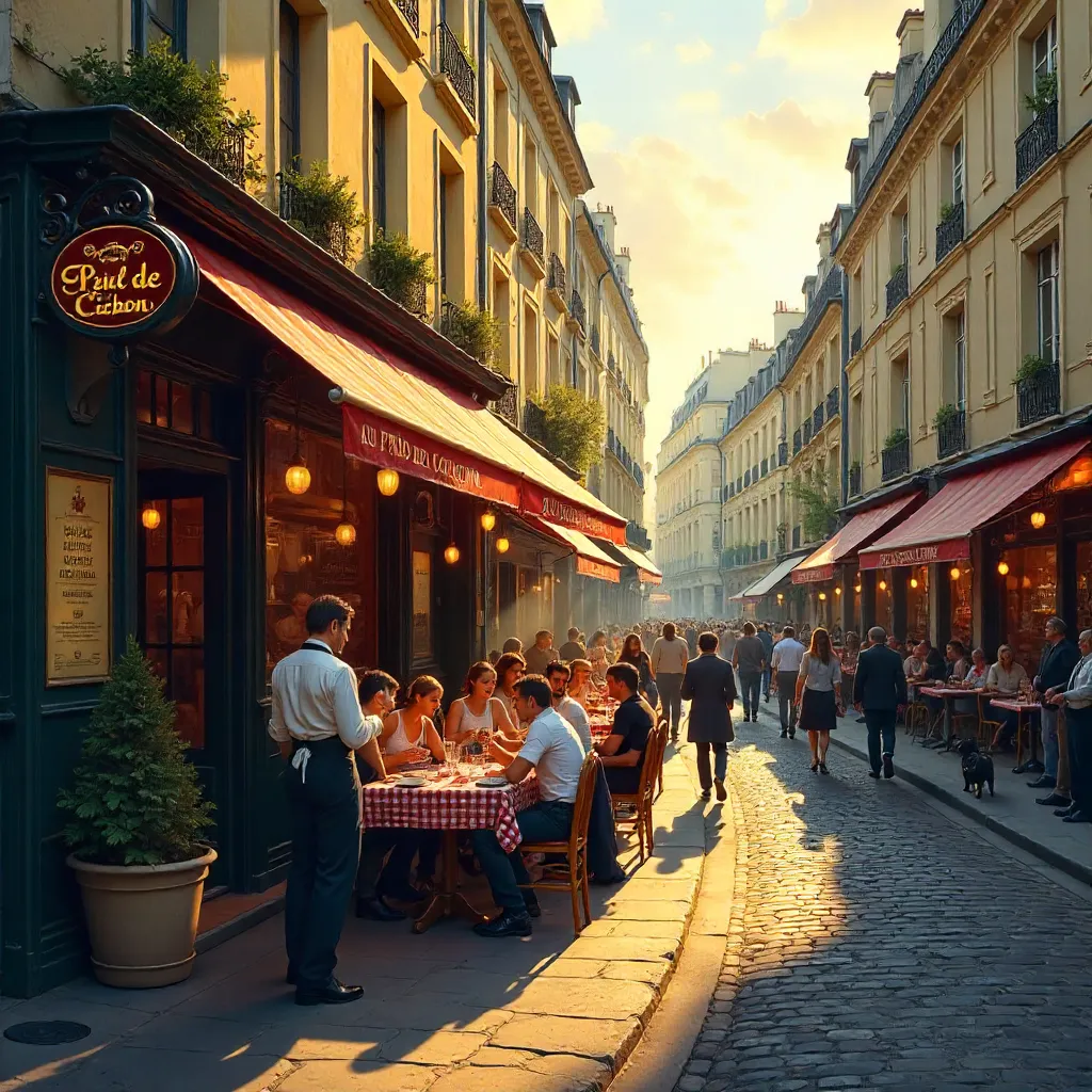 Bustling Paris Street Scene at Au Pied de Cochon