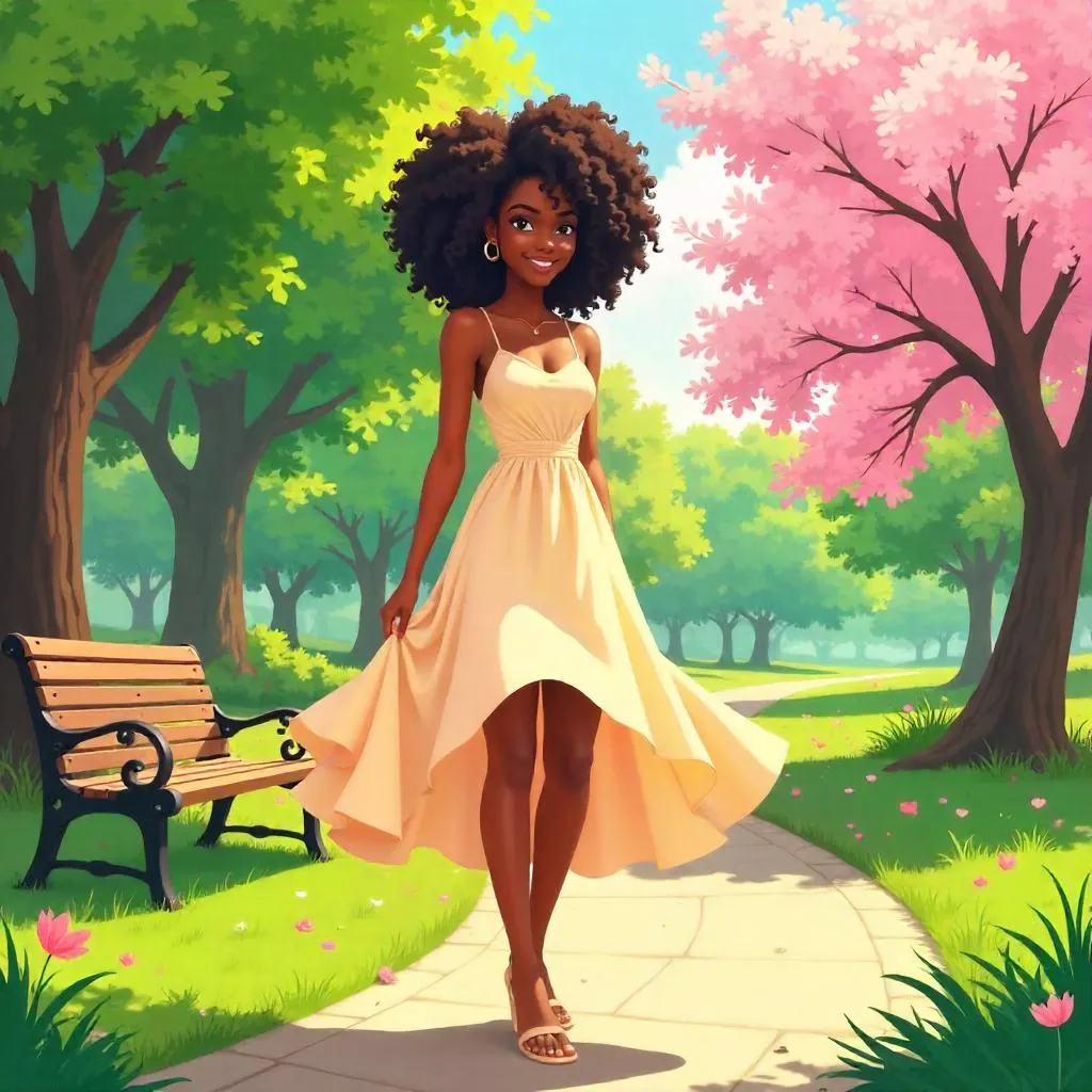 Anime Beauty in the Park: Black Woman Portrait