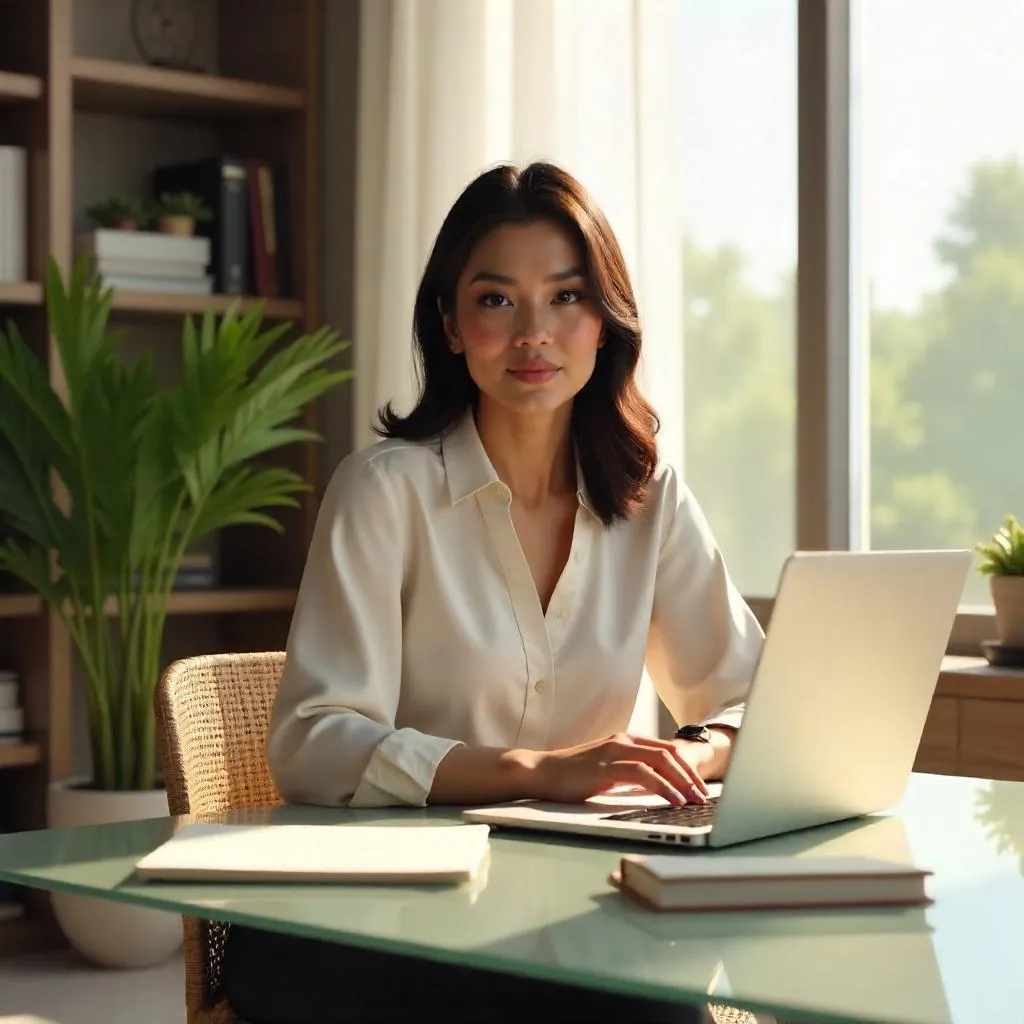 Photoreal 3D Latina Woman in a Modern Workspace