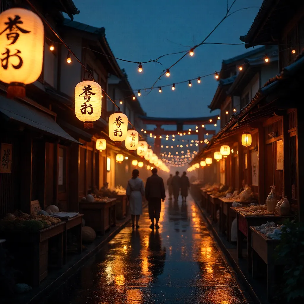 Kanji Lanterns at a Japanese Night Festival