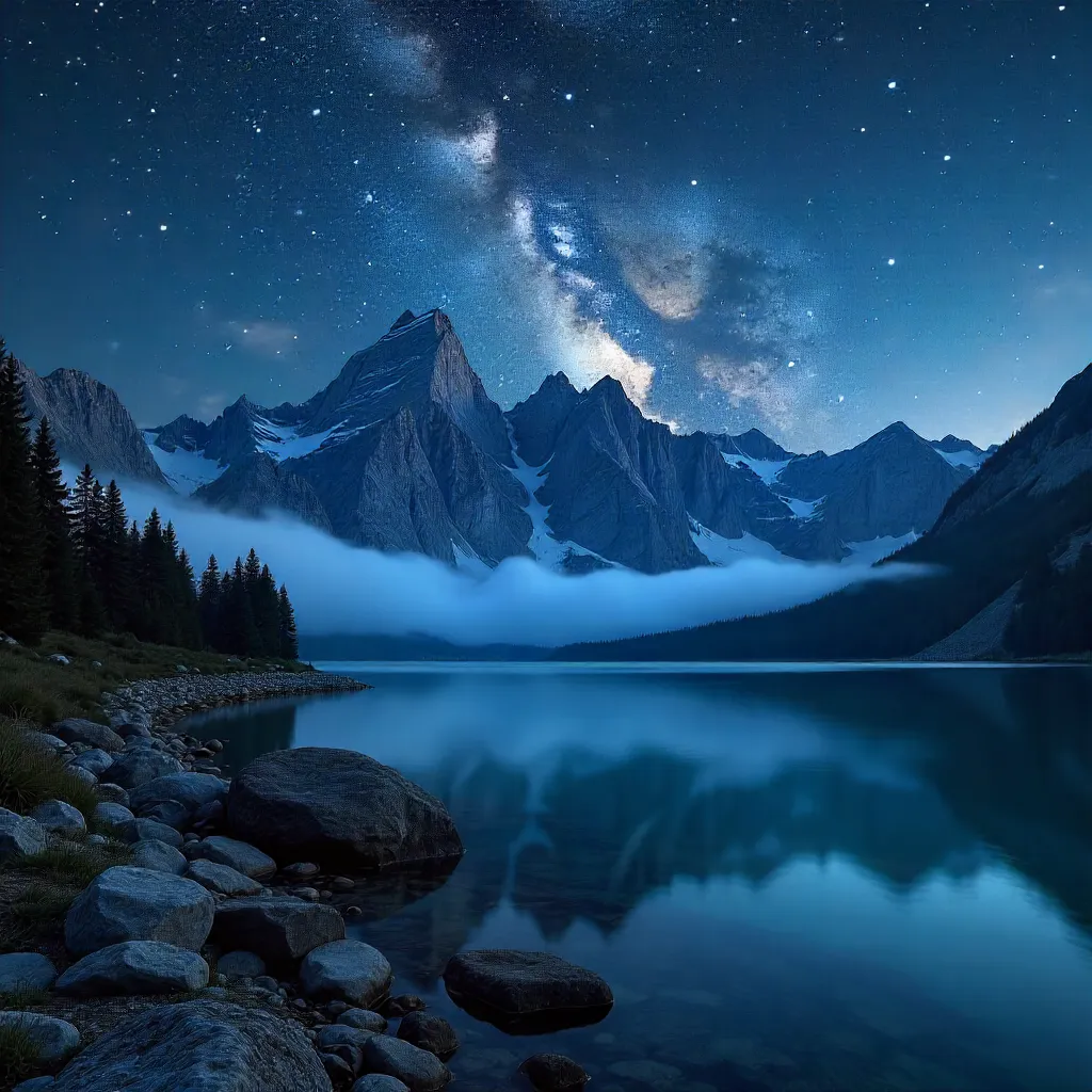 Milky Way over Misty High Tatras at Night, Slovakia